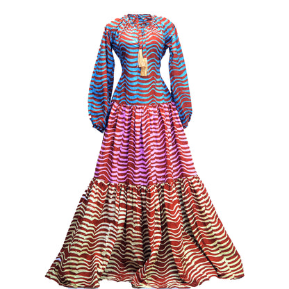 Ombre Print Wavy 3 Tier Dress